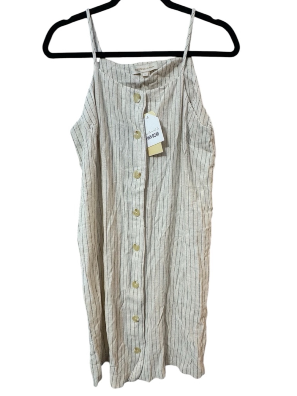 Monteau Los Angeles Linen Blend Striped Button Front Midi Dress Size L NWT